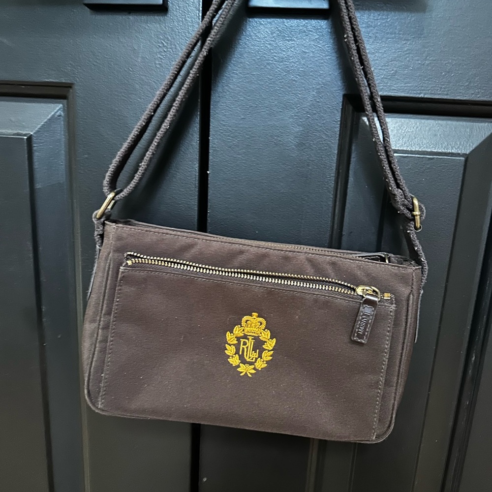 Ralph Lauren Chocolate Brown Canvas Crossbody with Gold Hardware
